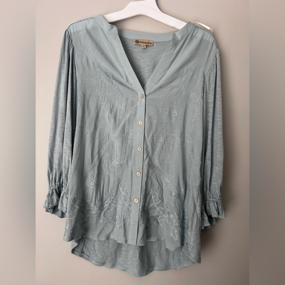Democracy Soft‎ Blue Embroidered Blouse
